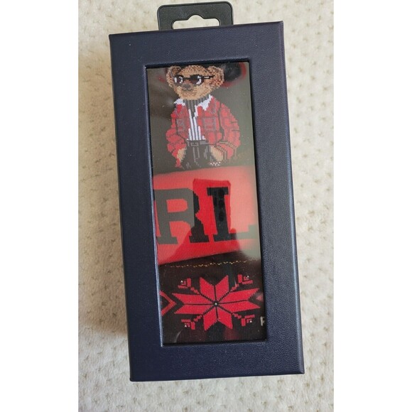 NIB Polo Ralph Lauren Womens 3 PAIRS Socks Black red RL POLO BEAR, logo Gift Box - Picture 2 of 3